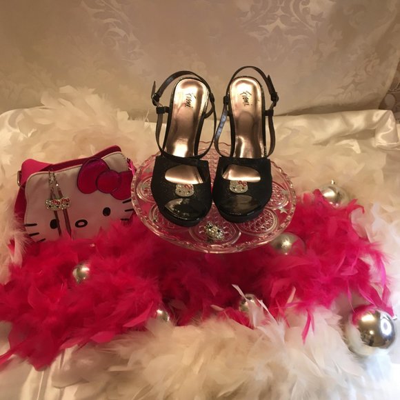 GORGEOUS black glitter heels and matching earings with hello kitty crystals! - Picture 10 of 15